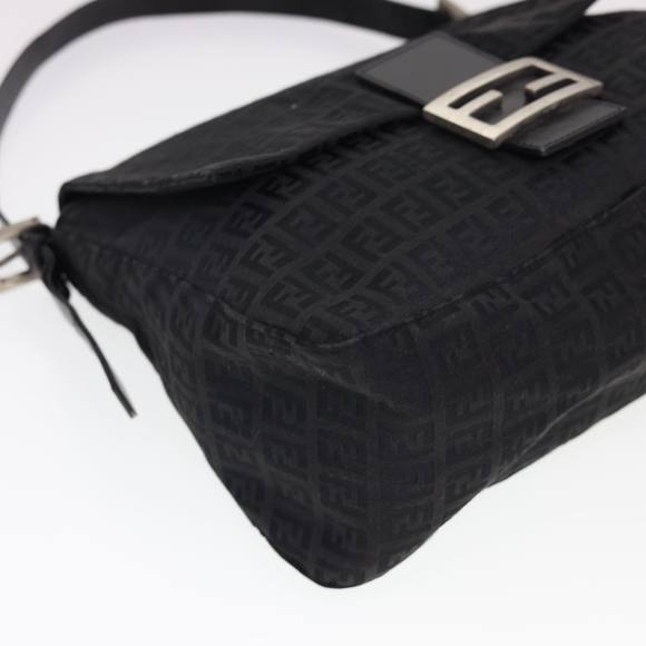 FENDI Zucchino Canvas Mamma Baguette Shoulder Bag Black Auth fm2228 - Picture 15 of 16